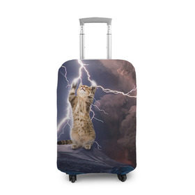 Чехол для чемодана 3D с принтом Кот и молния в Санкт-Петербурге, 86% полиэфир, 14% спандекс | двустороннее нанесение принта, прорези для ручек и колес | буря | гроза | кот | котенок | молния | облака