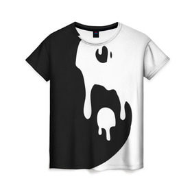 Женская футболка 3D с принтом Инь Янь в Санкт-Петербурге, 100% полиэфир ( синтетическое хлопкоподобное полотно) | прямой крой, круглый вырез горловины, длина до линии бедер | белое | гармония | инь | краска | черное | янь