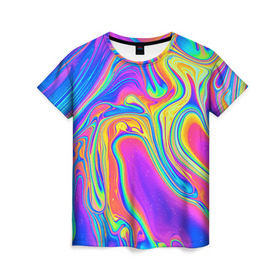 Женская футболка 3D с принтом Цветные разводы в Санкт-Петербурге, 100% полиэфир ( синтетическое хлопкоподобное полотно) | прямой крой, круглый вырез горловины, длина до линии бедер | абстракция | краска | разводы | узор