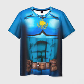 Мужская футболка 3D с принтом Капитан Казахстан в Санкт-Петербурге, 100% полиэфир | прямой крой, круглый вырез горловины, длина до линии бедер | Тематика изображения на принте: казахстан