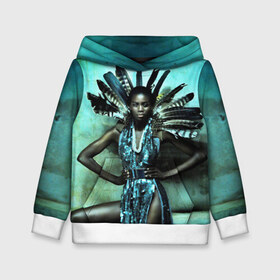 Детская толстовка 3D с принтом Африканская девушка в Санкт-Петербурге, 100% полиэстер | двухслойный капюшон со шнурком для регулировки, мягкие манжеты на рукавах и по низу толстовки, спереди карман-кенгуру с мягким внутренним слоем | Тематика изображения на принте: африка | африканская девушка | в перьях | модель | перья