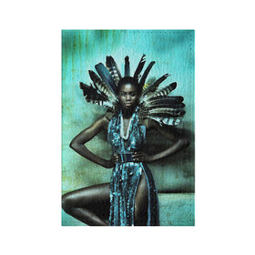 Обложка для паспорта матовая кожа с принтом Африканская девушка в Санкт-Петербурге, натуральная матовая кожа | размер 19,3 х 13,7 см; прозрачные пластиковые крепления | африка | африканская девушка | в перьях | модель | перья