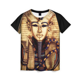 Женская футболка 3D с принтом Хатшепсут в Санкт-Петербурге, 100% полиэфир ( синтетическое хлопкоподобное полотно) | прямой крой, круглый вырез горловины, длина до линии бедер | египет | женщина | золото | маска | фараон египта | хатшепсут
