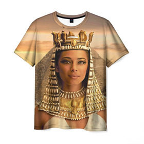 Мужская футболка 3D с принтом Клеопатра в Санкт-Петербурге, 100% полиэфир | прямой крой, круглый вырез горловины, длина до линии бедер | египет | египетская | закат | золото | клеопатра | корона | песок | пирамиды | пустыня | солнце | царица