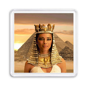 Магнит 55*55 с принтом Клеопатра в Санкт-Петербурге, Пластик | Размер: 65*65 мм; Размер печати: 55*55 мм | египет | египетская | закат | золото | клеопатра | корона | песок | пирамиды | пустыня | солнце | царица