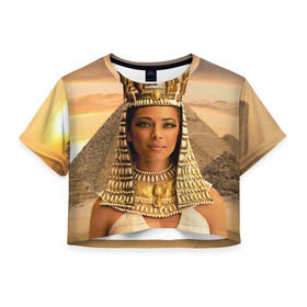 Женская футболка 3D укороченная с принтом Клеопатра в Санкт-Петербурге, 100% полиэстер | круглая горловина, длина футболки до линии талии, рукава с отворотами | египет | египетская | закат | золото | клеопатра | корона | песок | пирамиды | пустыня | солнце | царица