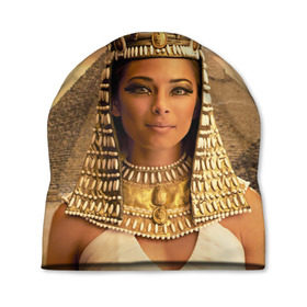 Шапка 3D с принтом Клеопатра в Санкт-Петербурге, 100% полиэстер | универсальный размер, печать по всей поверхности изделия | египет | египетская | закат | золото | клеопатра | корона | песок | пирамиды | пустыня | солнце | царица