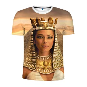 Мужская футболка 3D спортивная с принтом Клеопатра в Санкт-Петербурге, 100% полиэстер с улучшенными характеристиками | приталенный силуэт, круглая горловина, широкие плечи, сужается к линии бедра | египет | египетская | закат | золото | клеопатра | корона | песок | пирамиды | пустыня | солнце | царица