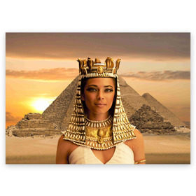 Поздравительная открытка с принтом Клеопатра в Санкт-Петербурге, 100% бумага | плотность бумаги 280 г/м2, матовая, на обратной стороне линовка и место для марки
 | египет | египетская | закат | золото | клеопатра | корона | песок | пирамиды | пустыня | солнце | царица