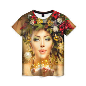 Женская футболка 3D с принтом Чудо девушка в Санкт-Петербурге, 100% полиэфир ( синтетическое хлопкоподобное полотно) | прямой крой, круглый вырез горловины, длина до линии бедер | волшебница | волшебство | звезды | новый год | подарки | празник | фея | чудо девушка