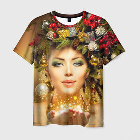 Мужская футболка 3D с принтом Чудо девушка в Санкт-Петербурге, 100% полиэфир | прямой крой, круглый вырез горловины, длина до линии бедер | волшебница | волшебство | звезды | новый год | подарки | празник | фея | чудо девушка