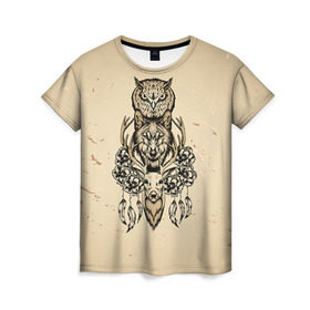 Женская футболка 3D с принтом Животные в Санкт-Петербурге, 100% полиэфир ( синтетическое хлопкоподобное полотно) | прямой крой, круглый вырез горловины, длина до линии бедер | сова