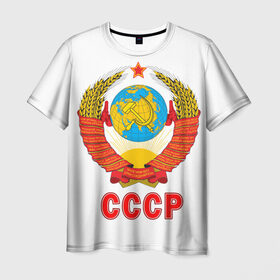 Мужская футболка 3D с принтом Герб СССР в Санкт-Петербурге, 100% полиэфир | прямой крой, круглый вырез горловины, длина до линии бедер | Тематика изображения на принте: герб | россия | рэтро | ссср