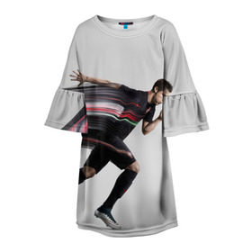 Детское платье 3D с принтом Cristiano Ronaldo в Санкт-Петербурге, 100% полиэстер | прямой силуэт, чуть расширенный к низу. Круглая горловина, на рукавах — воланы | Тематика изображения на принте: cristiano ronaldo