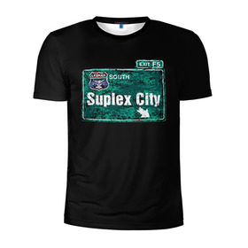 Мужская футболка 3D спортивная с принтом Suplex city в Санкт-Петербурге, 100% полиэстер с улучшенными характеристиками | приталенный силуэт, круглая горловина, широкие плечи, сужается к линии бедра | Тематика изображения на принте: fear | fury | wwe | рестлер