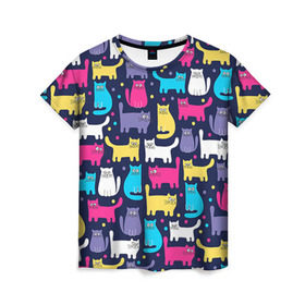 Женская футболка 3D с принтом Котятки в Санкт-Петербурге, 100% полиэфир ( синтетическое хлопкоподобное полотно) | прямой крой, круглый вырез горловины, длина до линии бедер | кот | котенок | котик | кошечка | кошка | мем | независимая | сильная