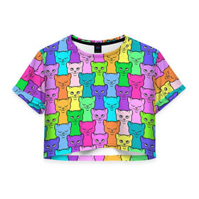 Женская футболка 3D укороченная с принтом Котятушки в Санкт-Петербурге, 100% полиэстер | круглая горловина, длина футболки до линии талии, рукава с отворотами | кот | котенок | котик | кошечка | кошка | мем | независимая | сильная