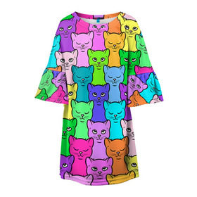 Детское платье 3D с принтом Котятушки в Санкт-Петербурге, 100% полиэстер | прямой силуэт, чуть расширенный к низу. Круглая горловина, на рукавах — воланы | Тематика изображения на принте: кот | котенок | котик | кошечка | кошка | мем | независимая | сильная