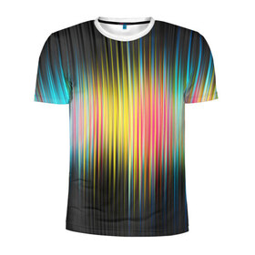 Мужская футболка 3D спортивная с принтом Спектр в Санкт-Петербурге, 100% полиэстер с улучшенными характеристиками | приталенный силуэт, круглая горловина, широкие плечи, сужается к линии бедра | Тематика изображения на принте: мерцание | радуга | свет | свечение | сияние | спектр | цвета | эквалайзер