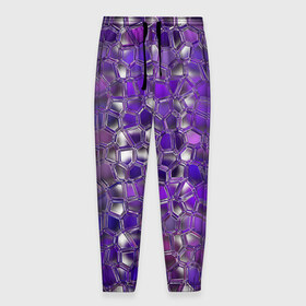 Мужские брюки 3D с принтом Фиолетовая мозаика в Санкт-Петербурге, 100% полиэстер | манжеты по низу, эластичный пояс регулируется шнурком, по бокам два кармана без застежек, внутренняя часть кармана из мелкой сетки | дизайн | искусство | композиция | мозаика | стёклышки | цветные камешки