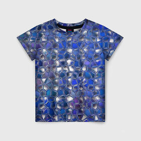 Детская футболка 3D с принтом Синяя мозаика в Санкт-Петербурге, 100% гипоаллергенный полиэфир | прямой крой, круглый вырез горловины, длина до линии бедер, чуть спущенное плечо, ткань немного тянется | дизайн | искусство | композиция | мозаика | стёклышки | цветные камешки