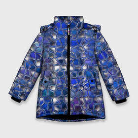 Зимняя куртка для девочек 3D с принтом Синяя мозаика в Санкт-Петербурге, ткань верха — 100% полиэстер; подклад — 100% полиэстер, утеплитель — 100% полиэстер. | длина ниже бедра, удлиненная спинка, воротник стойка и отстегивающийся капюшон. Есть боковые карманы с листочкой на кнопках, утяжки по низу изделия и внутренний карман на молнии. 

Предусмотрены светоотражающий принт на спинке, радужный светоотражающий элемент на пуллере молнии и на резинке для утяжки. | дизайн | искусство | композиция | мозаика | стёклышки | цветные камешки