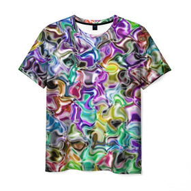 Мужская футболка 3D с принтом Цветное безумие в Санкт-Петербурге, 100% полиэфир | прямой крой, круглый вырез горловины, длина до линии бедер | Тематика изображения на принте: арт | дизайн | искусство | краски | мозаика | палитра | радуга | разные цвета | текстура | цветное безумие