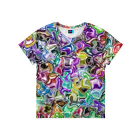 Детская футболка 3D с принтом Цветное безумие в Санкт-Петербурге, 100% гипоаллергенный полиэфир | прямой крой, круглый вырез горловины, длина до линии бедер, чуть спущенное плечо, ткань немного тянется | арт | дизайн | искусство | краски | мозаика | палитра | радуга | разные цвета | текстура | цветное безумие