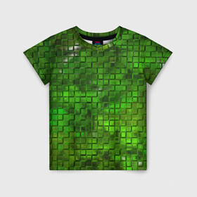 Детская футболка 3D с принтом Зелёные кубики в Санкт-Петербурге, 100% гипоаллергенный полиэфир | прямой крой, круглый вырез горловины, длина до линии бедер, чуть спущенное плечо, ткань немного тянется | дизайн | искусство | кубики | мозаика | поверхность | рельеф | стена | стиль | текстура | фон