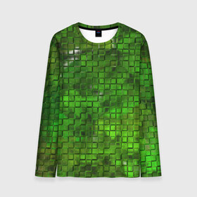 Мужской лонгслив 3D с принтом Зелёные кубики в Санкт-Петербурге, 100% полиэстер | длинные рукава, круглый вырез горловины, полуприлегающий силуэт | дизайн | искусство | кубики | мозаика | поверхность | рельеф | стена | стиль | текстура | фон
