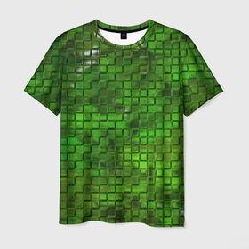 Мужская футболка 3D с принтом Зелёные кубики в Санкт-Петербурге, 100% полиэфир | прямой крой, круглый вырез горловины, длина до линии бедер | дизайн | искусство | кубики | мозаика | поверхность | рельеф | стена | стиль | текстура | фон