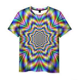 Мужская футболка 3D с принтом Красочная иллюзия в Санкт-Петербурге, 100% полиэфир | прямой крой, круглый вырез горловины, длина до линии бедер | гипноз | движение | красочный фон | обман зрения | оптическая иллюзия | погружение | текстура | фокус