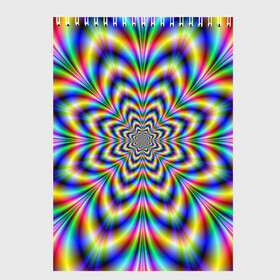 Скетчбук с принтом Красочная иллюзия в Санкт-Петербурге, 100% бумага
 | 48 листов, плотность листов — 100 г/м2, плотность картонной обложки — 250 г/м2. Листы скреплены сверху удобной пружинной спиралью | гипноз | движение | красочный фон | обман зрения | оптическая иллюзия | погружение | текстура | фокус