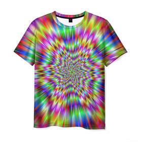 Мужская футболка 3D с принтом Спектральная иллюзия в Санкт-Петербурге, 100% полиэфир | прямой крой, круглый вырез горловины, длина до линии бедер | Тематика изображения на принте: взрыв | гипноз | движение | краски | красочный фон | обман зрения | оптическая иллюзия | погружение | текстура | фокус | цветовой спектр