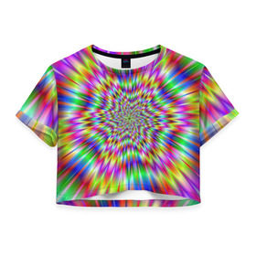Женская футболка 3D укороченная с принтом Спектральная иллюзия в Санкт-Петербурге, 100% полиэстер | круглая горловина, длина футболки до линии талии, рукава с отворотами | взрыв | гипноз | движение | краски | красочный фон | обман зрения | оптическая иллюзия | погружение | текстура | фокус | цветовой спектр