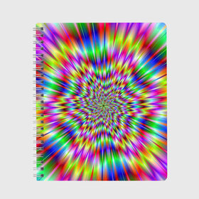 Тетрадь с принтом Спектральная иллюзия в Санкт-Петербурге, 100% бумага | 48 листов, плотность листов — 60 г/м2, плотность картонной обложки — 250 г/м2. Листы скреплены сбоку удобной пружинной спиралью. Уголки страниц и обложки скругленные. Цвет линий — светло-серый
 | Тематика изображения на принте: взрыв | гипноз | движение | краски | красочный фон | обман зрения | оптическая иллюзия | погружение | текстура | фокус | цветовой спектр