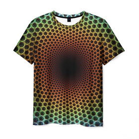 Мужская футболка 3D с принтом Погружение в бездну в Санкт-Петербурге, 100% полиэфир | прямой крой, круглый вырез горловины, длина до линии бедер | Тематика изображения на принте: гипноз | движение | обман зрения | оптическая иллюзия | погружение | текстура | фокус