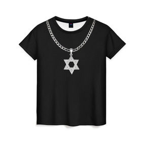 Женская футболка 3D с принтом Звезда Давида в Санкт-Петербурге, 100% полиэфир ( синтетическое хлопкоподобное полотно) | прямой крой, круглый вырез горловины, длина до линии бедер | звезда давида | кулон | цепь