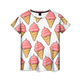 Женская футболка 3D с принтом Мороженки в Санкт-Петербурге, 100% полиэфир ( синтетическое хлопкоподобное полотно) | прямой крой, круглый вырез горловины, длина до линии бедер | девушкам | мороженка | мороженое | сладкая