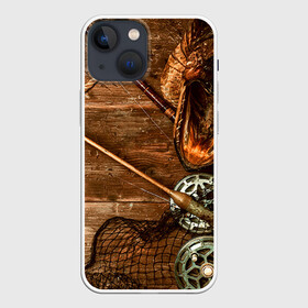 Чехол для iPhone 13 mini с принтом Рыбацкий стол в Санкт-Петербурге,  |  | Тематика изображения на принте: грузило | карась | лодка | окунь | природа | река | рыбак | рыболов | снасти | туризм | щука