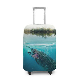 Чехол для чемодана 3D с принтом Рыбалка в Санкт-Петербурге, 86% полиэфир, 14% спандекс | двустороннее нанесение принта, прорези для ручек и колес | грузило | карась | лодка | окунь | природа | река | рыбак | рыболов | снасти | туризм | щука