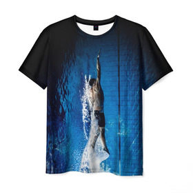 Мужская футболка 3D с принтом Пловец в Санкт-Петербурге, 100% полиэфир | прямой крой, круглый вырез горловины, длина до линии бедер | Тематика изображения на принте: аква | бассейн | ныряльщик | соревнования | спорт