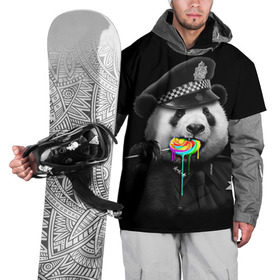 Накидка на куртку 3D с принтом Панда и карамель в Санкт-Петербурге, 100% полиэстер |  | панда | черно белый