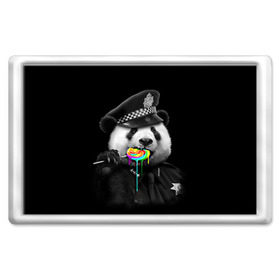 Магнит 45*70 с принтом Панда и карамель в Санкт-Петербурге, Пластик | Размер: 78*52 мм; Размер печати: 70*45 | Тематика изображения на принте: панда | черно белый