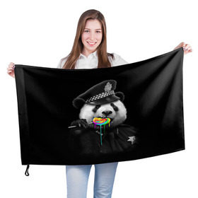 Флаг 3D с принтом Панда и карамель в Санкт-Петербурге, 100% полиэстер | плотность ткани — 95 г/м2, размер — 67 х 109 см. Принт наносится с одной стороны | панда | черно белый
