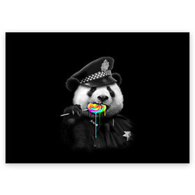 Поздравительная открытка с принтом Панда и карамель в Санкт-Петербурге, 100% бумага | плотность бумаги 280 г/м2, матовая, на обратной стороне линовка и место для марки
 | панда | черно белый
