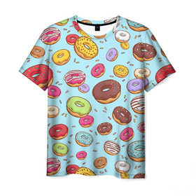 Мужская футболка 3D с принтом Пончики Пончики в Санкт-Петербурге, 100% полиэфир | прямой крой, круглый вырез горловины, длина до линии бедер | пончик