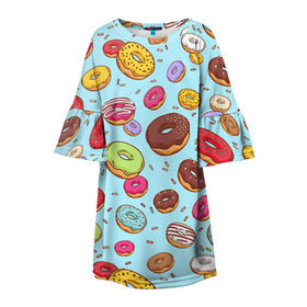 Детское платье 3D с принтом Пончики Пончики в Санкт-Петербурге, 100% полиэстер | прямой силуэт, чуть расширенный к низу. Круглая горловина, на рукавах — воланы | пончик