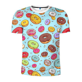 Мужская футболка 3D спортивная с принтом Пончики Пончики в Санкт-Петербурге, 100% полиэстер с улучшенными характеристиками | приталенный силуэт, круглая горловина, широкие плечи, сужается к линии бедра | пончик