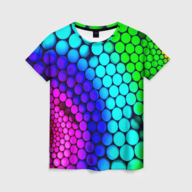 Женская футболка 3D с принтом Шарики в Санкт-Петербурге, 100% полиэфир ( синтетическое хлопкоподобное полотно) | прямой крой, круглый вырез горловины, длина до линии бедер | круги | цветные | шарики